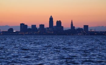 Cleveland, Ohio Skyline at Sunrise at Lakewood Park by Erik Drost